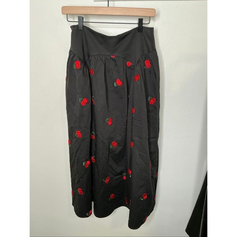 Avec Les Filles Petite Cherry Applique Midi Skirt | Black in Small - Picture 4 of 8